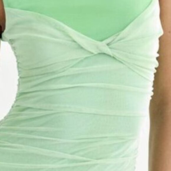 NEW ZARA Tulle/ Chiffon Ruched Mini Dress in Green, Size M - Picture 6 of 15